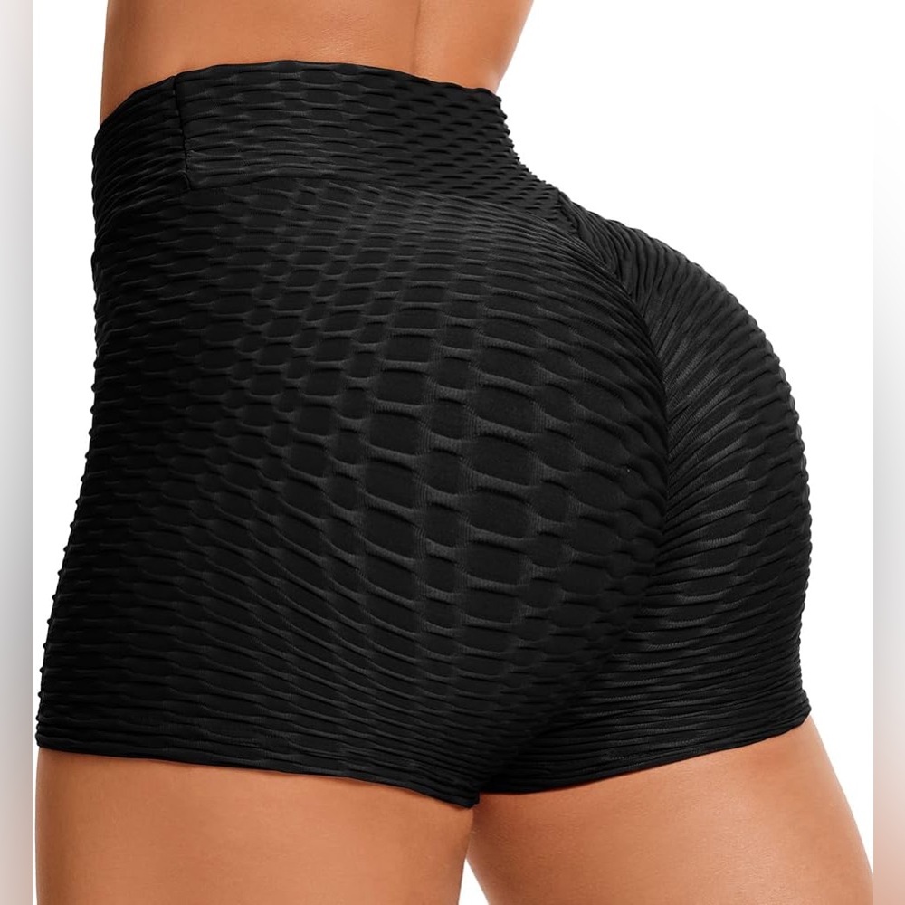 Women’s black booty shorts, silky with patterns